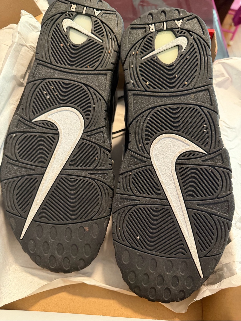 Nike Men’s Air More Uptempo Black with White Trim Sneakers - Picture 2 of 9